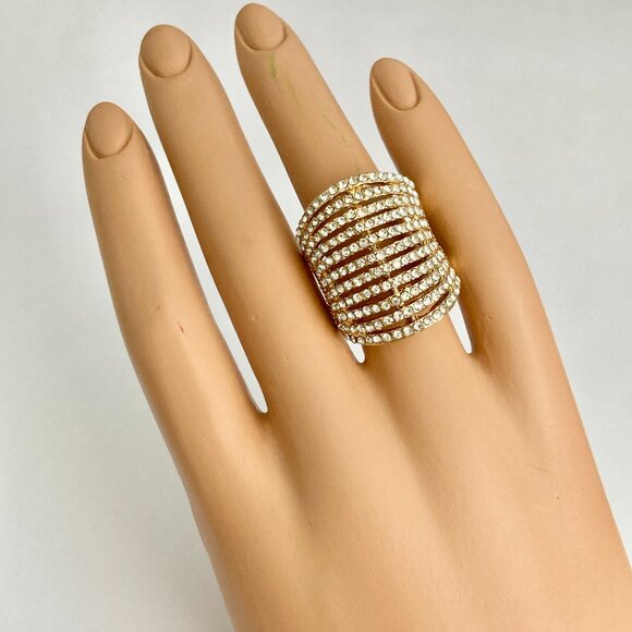 Deco Dome Cubic Zirconia Cocktail Ring Yellow Gold Plated Size 7 8 9 Statement - Picture 4 of 16